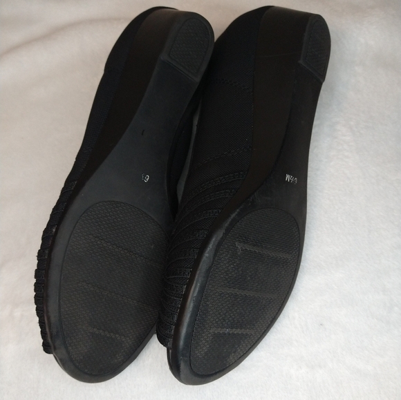 Y2K Impo Stretch Black Slip On Peep Toe Wedge Heeled Shoes - Picture 6 of 6